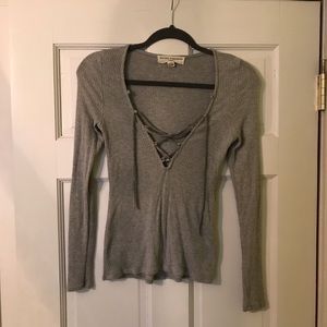 gray lace up long sleeve